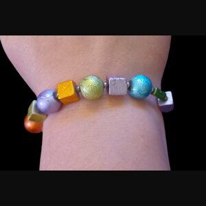 925 Sterling Silver Painted Colorful Beaded Vintage Statement Bracelet